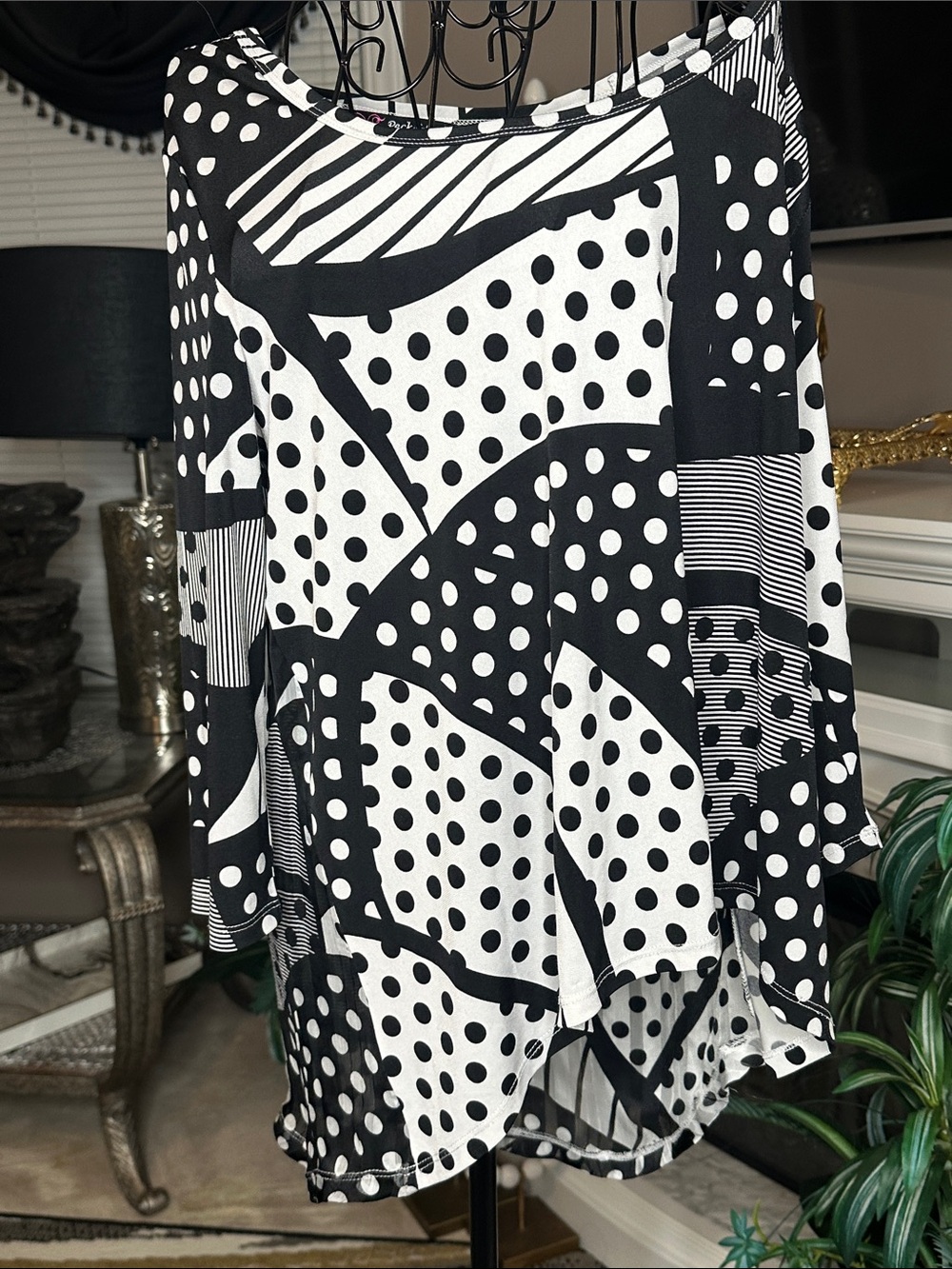 Peck & Peck Black and White Asymmetrical Polka Dot Skirt